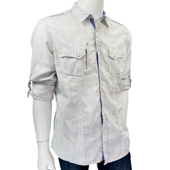 INC International Concept Macys Gray Roll Tab Sleeve Shoulder Tab Shirt Sz L NEW - Picture 2 of 16